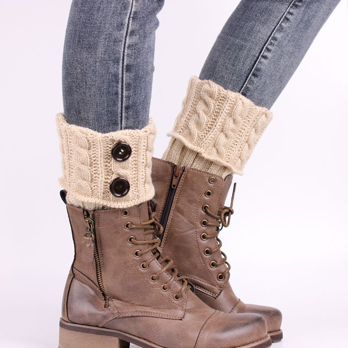 Cable Knit Boot Cuff Leg Warmers with Buttons Women Fashionable Foot Coverings